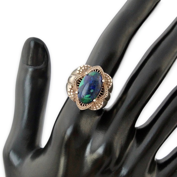 Vintage Azurite Malachite Sterling Silver Ring Size 7 Blue Green Azurmalachite - Picture 2 of 8